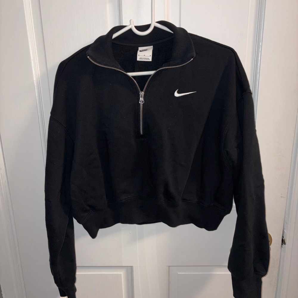 Nike Black Quarter-Zip Cropped Sweatshirt with White Swoosh